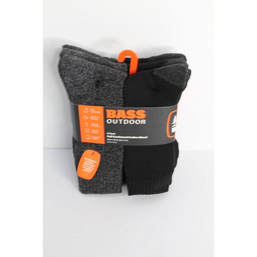 Bass Outdoor Men's Socks Size 6-12,‎ 6 Pack Cushioned Moisture Wicking
